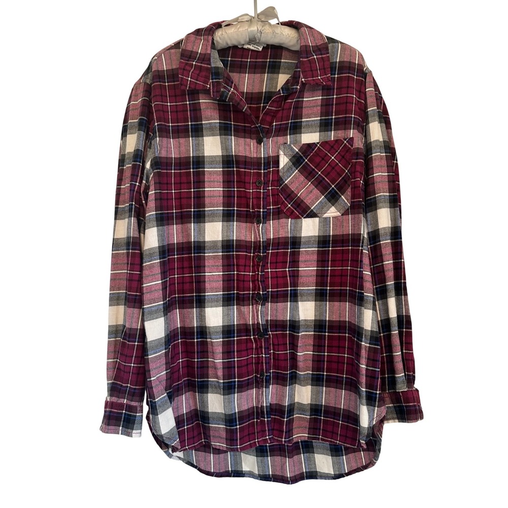 Beachlunchlounge‎ Women's M Plaid Flannel Button-Down Top 100% Cotton Grunge 90s